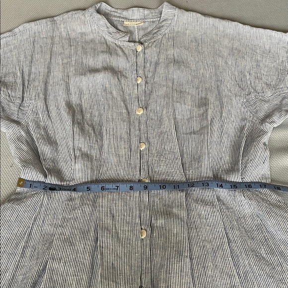 Poetry Blue Pinstripe Short Sleeve Linen Dress Size 12 - Picture 5 of 8